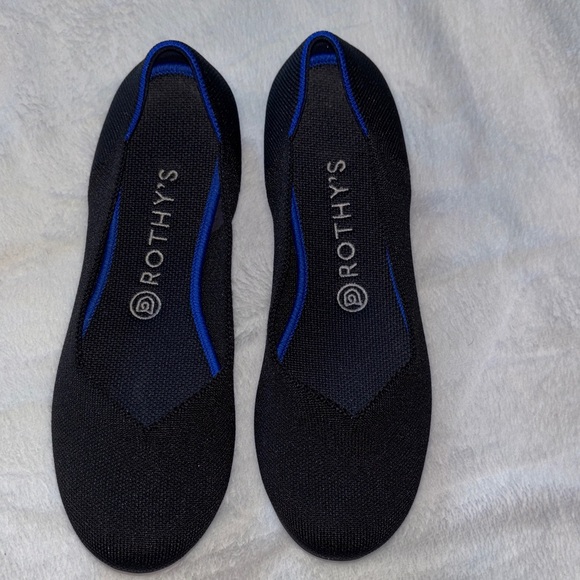 Rothy's Shoes - Rothy's Elegant Black Flats with Blue Trim